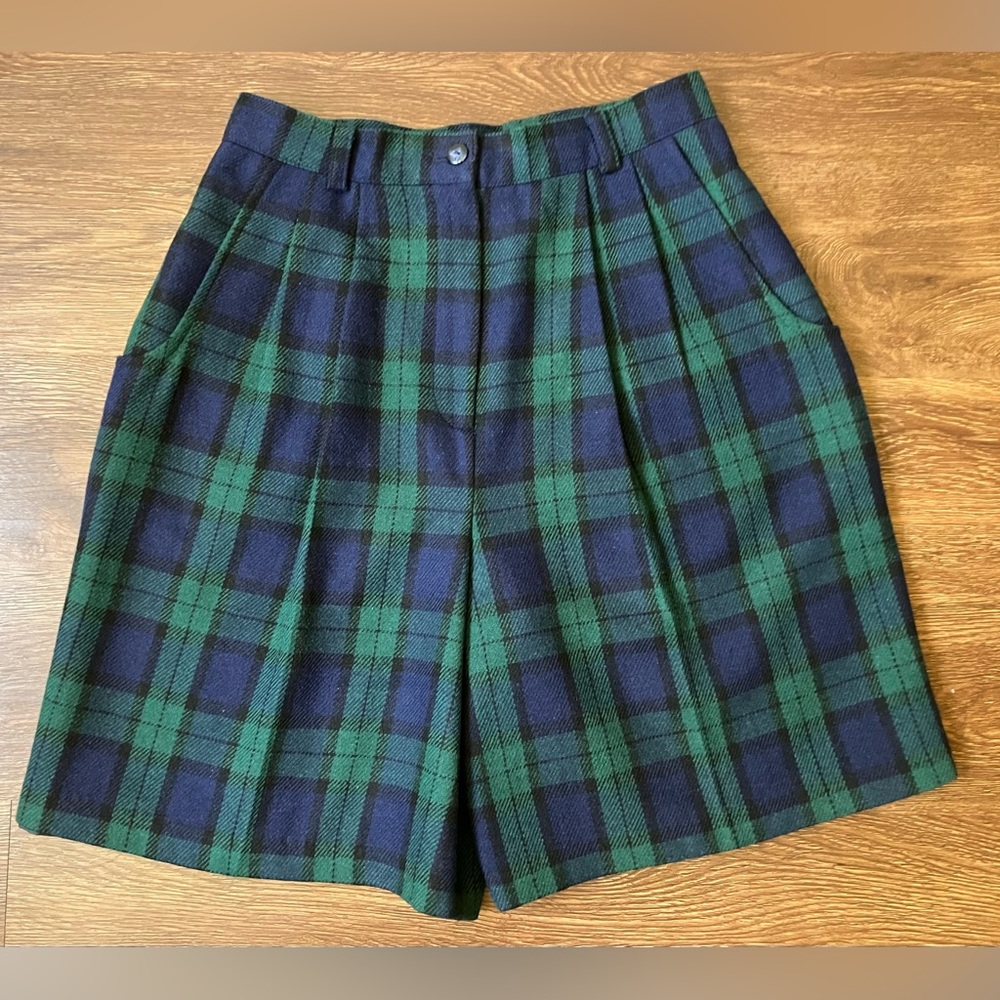 Vintage '80s/90s Savannah Blackwatch Plaid High Waist Mom Shorts Wool Blend XS/S